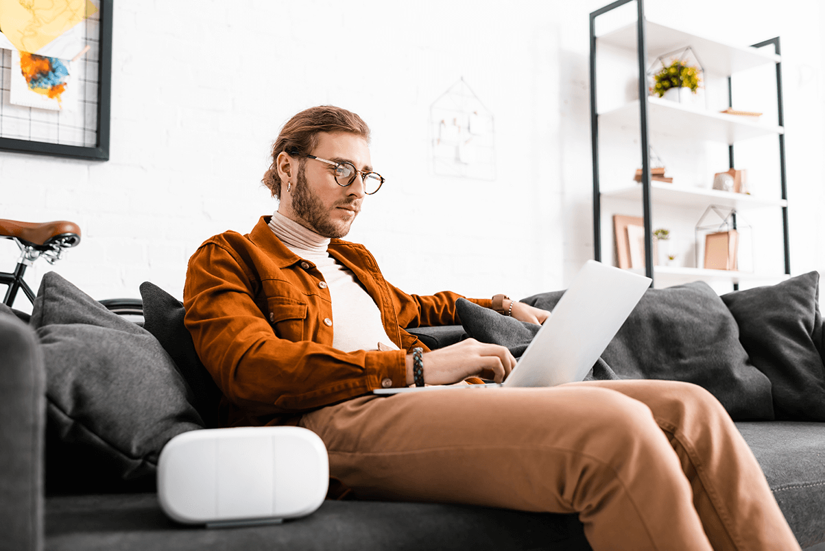 Man with laptop online